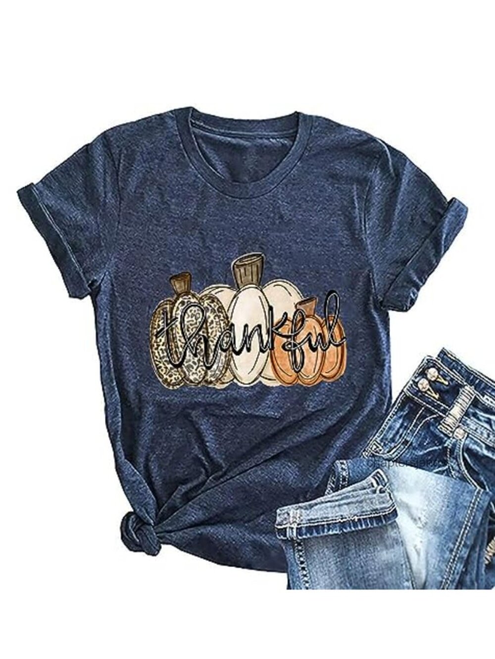 Pumpkin Graphic Tee Short Sleeve Crew Neck Fall Thanksgiving T-Shirt